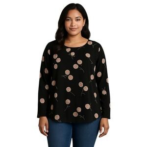 NWT‎ Daniel Rainn Black Floral Blouse 2XL Long Sleeve, Office to Casual